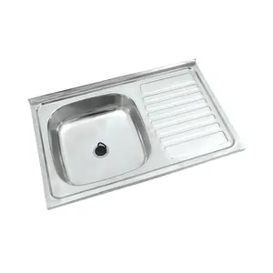 新型设计商用台面矩形单碗不锈钢厨房水槽，带排水板