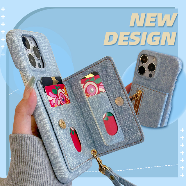 Multi-functional Large Capacity Denim Style Multi-Slot Shockproof PU+PET Material Mobile Phone Cases for for Google