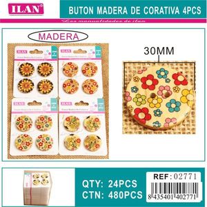 Bottone Decorativo in Legno Ilan 30mm con Design Floreale per Forniture Artigianali - Product Image 3