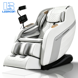 Fauteuil de massage LEERCON 4D AI blanc avec garniture en bois, double support pour tablette, matelassage diamant, zéro gravité, chauffant, trajectoire SL, massage complet du corps - Product Image 1