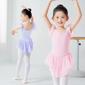 Maillot de <span class=keywords><strong>Ballet</strong></span> Largo <span class=keywords><strong>Rosa</strong></span> para Niña, <span class=keywords><strong>Vestido</strong></span> con Mangas de Malla de 2 Capas, Disfraz de Danza de Algodón, Tutú de Entrenamiento y Faldas, Trajes de Gimnasia - Product Image 3