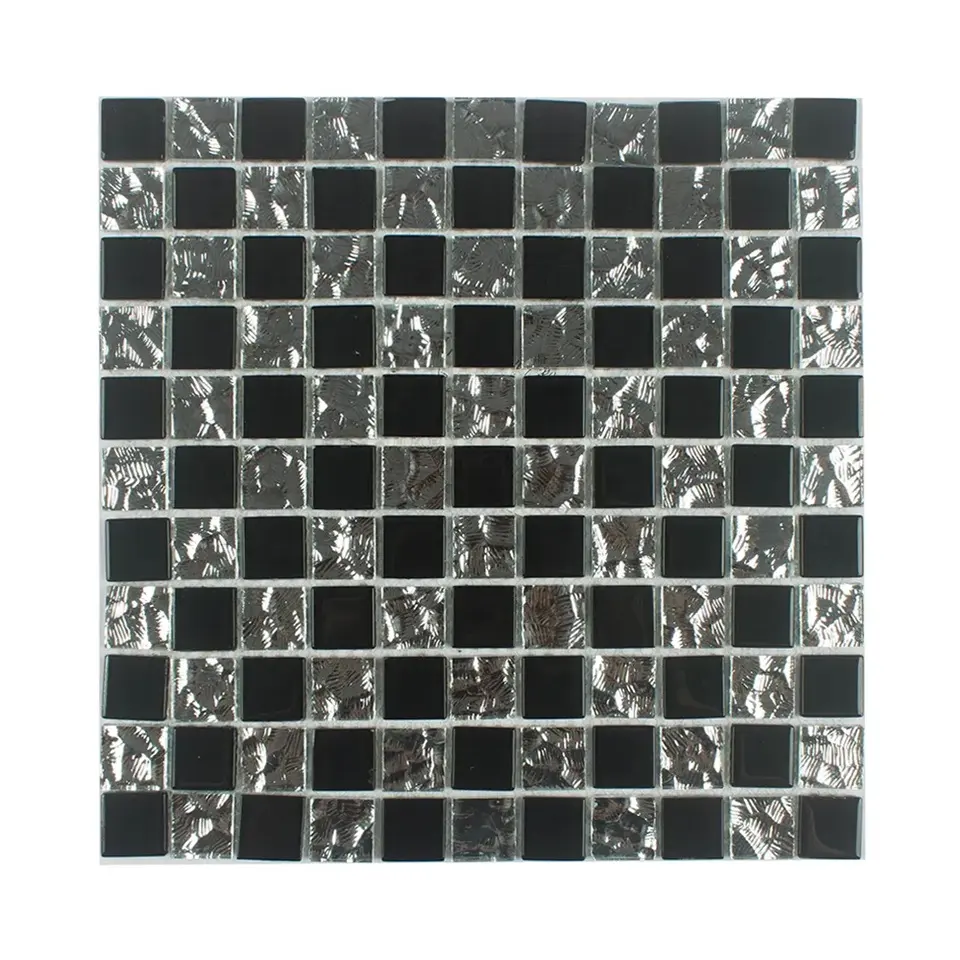 Foshan nouveau design carreaux de mur d'épaisseur de 4mm noir et argent de style irrégulier verre mosaïque