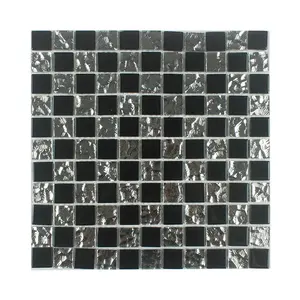 佛山新设计墙砖4毫米厚度黑色和银色不规则风格玻璃马赛克