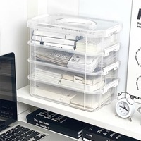 Boîte de rangement portable QJ4 à quatre couches avec grande capacité, compartiments transparents et empilables, petite boîte de rangement pour cartes