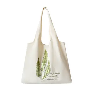 Wholesale 100% Eco-friendly Portable Student Canvas Shopping Bag Plant Print Vest Cotton Canvas Tote Bag