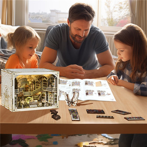 מיניאטוריות diy בית בובות עץ פאזל צעצוע 3D מודל ספר מודל ספר לנקוק עם הוביל מיני בובות בית ספרים לעיצוב מדף - Product Image 6