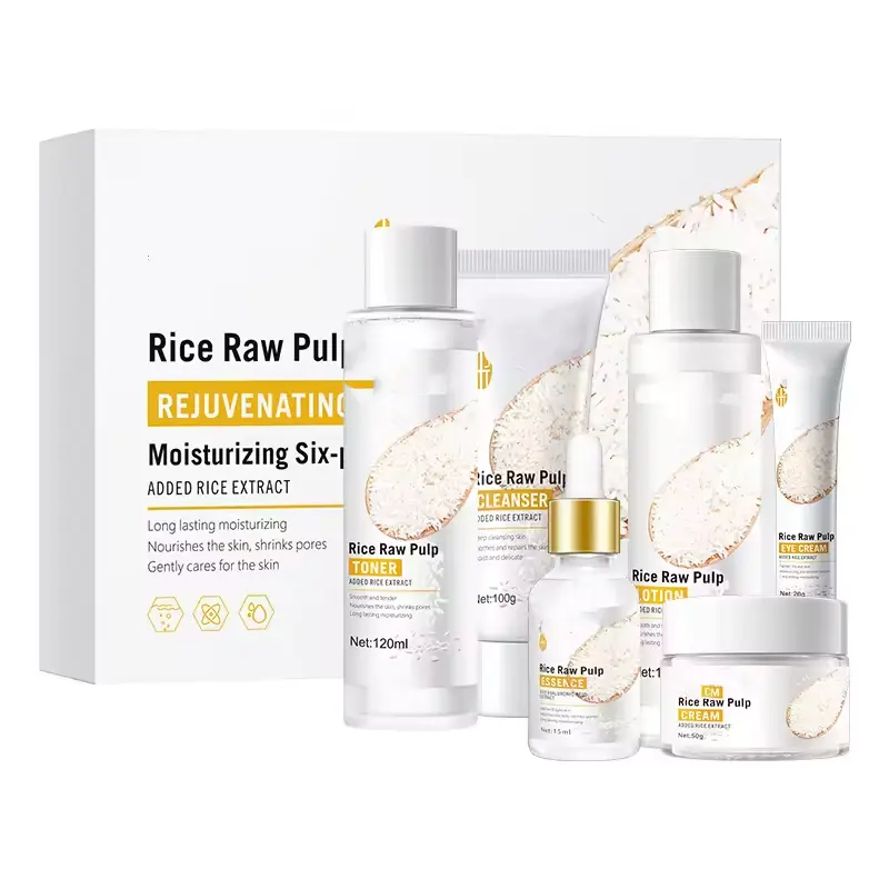 Six-piece skin care set rice pulp skin rejuvenation and moisturizing Nourishing and hydrating suit Wholesale