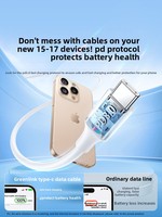 Cable de Carga Rápida USB-C a USB-C US264 para iPad, iPhone 15 Pro, 16, Portátil, Teléfono Móvil, con Cubierta de PVC, 60W PD, Compatible con CarPlay
