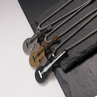 Personalized Guitar Stainless Steel Gold Plated Necklace Link Chain Women's Jewelry for Music Lovers Best Friends-Party