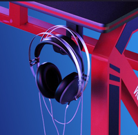 Bureau de jeu pour ordinateur de jeu de conception cyberpunk moderne avec éclairage LED RVB, support pour tasse et casque en métal, table de jeu