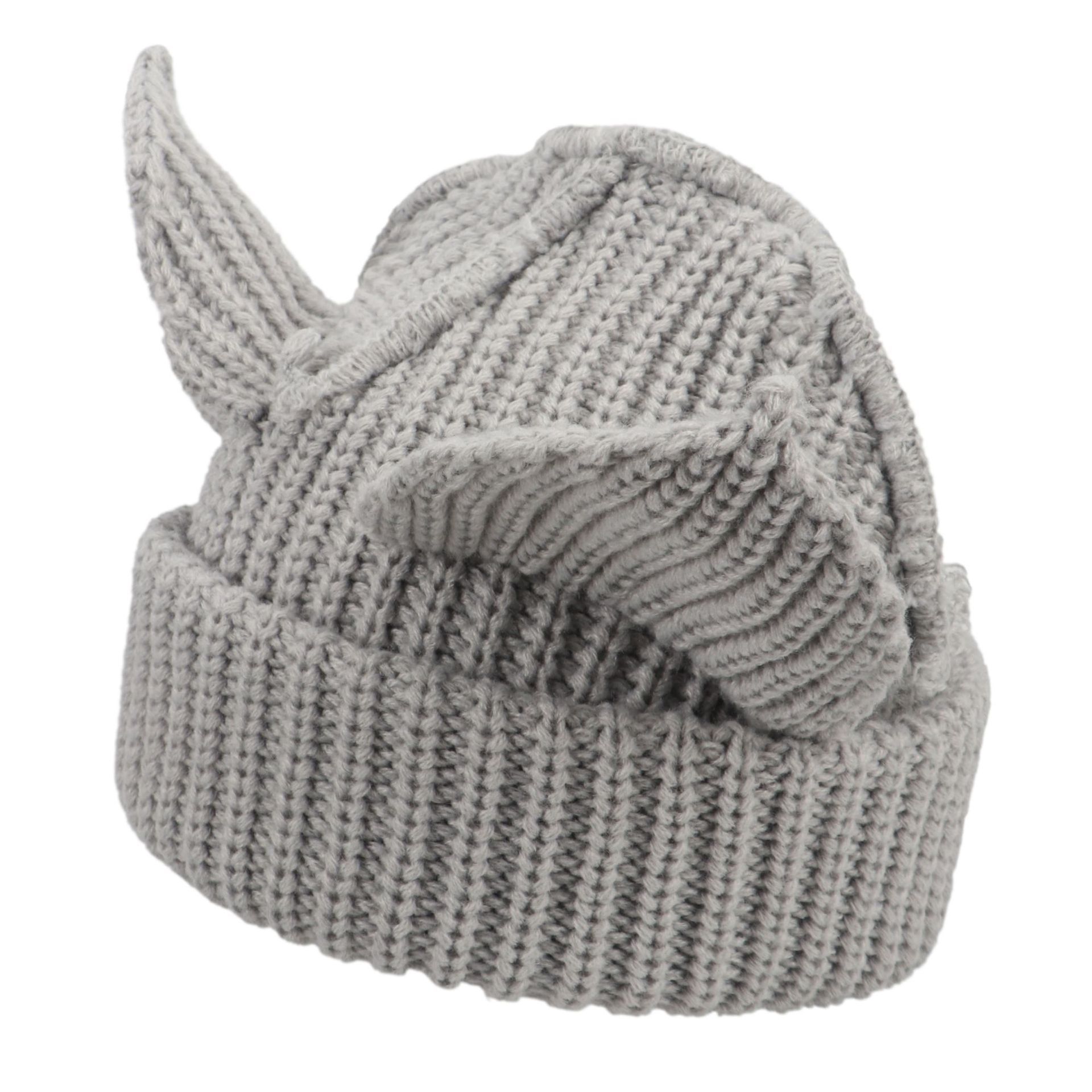 Gray Cute Cat Ears Knit Beanie Women Men Slouchy Hat