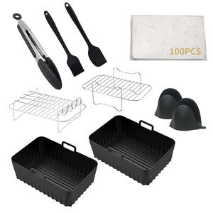 Ensemble d'accessoires de cuisine 10 pièces avec 100 feuilles de revêtement en papier pour <span class=keywords><strong>Ninja</strong></span> Dual <span class=keywords><strong>2</strong></span> Basket <span class=keywords><strong>Air</strong></span> <span class=keywords><strong>Fryer</strong></span> Baking - Product Image 1