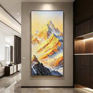 Hand Painted Oil Painting Mountain Landscape <b>Art</b> With Frame For Entryway Decor 100% Handmade Abstract Style Metal Frame - Product Image 3