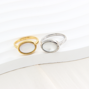 Anillo de Acero Inoxidable Chapado en Oro de 14K al por Mayor con Gema, Anillo de Compromiso Cristiano, Regalo de <span class=keywords><strong>Boda</strong></span> con Concha Blanca, <span class=keywords><strong>para</strong></span> Fiesta o Aniversario - Product Image 2