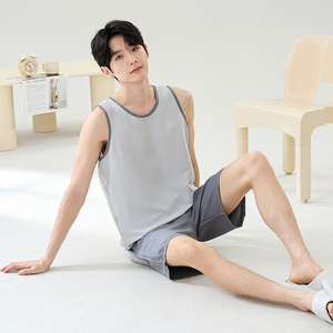 <span class=keywords><strong>Pigiama</strong></span> da <span class=keywords><strong>Uomo</strong></span> LongD in Maglia, Canotta e <span class=keywords><strong>Pantaloncini</strong></span>, 100% Poliestere, Abbigliamento Casual per Casa, Traspirante, Morbido, Confortevole, Delicato sulla Pelle - Product Image 3