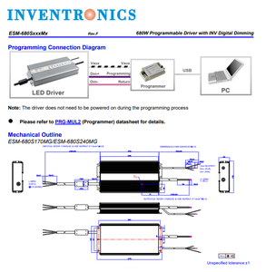 ไดรเวอร์ LED กระแสคงที่ Inventronics ESM-680S840Mx 680W 8400mA กันน้ำ IP67 ปรับหรี่แสงได้ 0-10V - Product Image 6