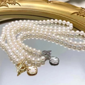 Collier pour femme en perles d'eau douce naturelles doubles, nouveau design léger et luxueux, chaîne de clavicule polyvalente, pendentif fin, colliers - Product Image 2