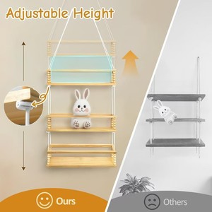Solid Wood Three Tier <b>Hanging</b> Shelf <b>Wall</b> Mounted Stuffed Toy Organizer For Childrens Room Bedroom Decorative <b>Storage</b> Rack - Product Image 3