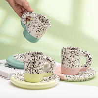 Ensemble de soucoupes créatives en céramique Splash-Ink Tasse à thé/café de l'après-midi écologique à usage domestique avec logo imprimable de couleur contrastante
