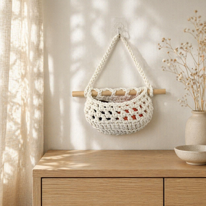 Sac en <span class=keywords><strong>filet</strong></span> pour fruits, pochette de rangement murale détachable, style minimaliste, panier décoratif tissé en demi-cercle - Product Image 4