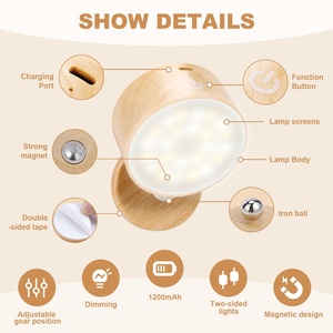 Modern LED Wood Grain Creative Night <b>Light</b> 360° Rotation <b>Wall</b> Lamp with Touch Control for Bedroom Living Room - Product Image 3