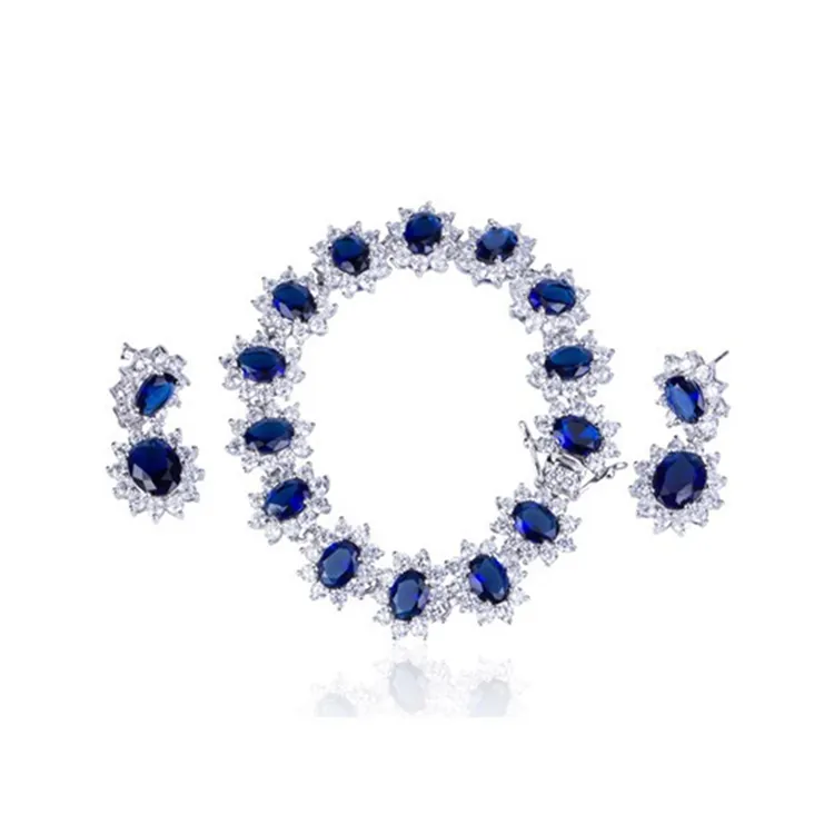 Keiyue south indian blue glass white cz jewelry dubai choker necklace earrings jewellery sets