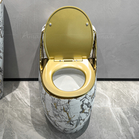 Ensemble de toilettes de luxe en céramique, WC monobloc, lavabo de salle de bain, toilettes dorées