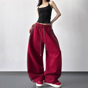 <span class=keywords><strong>Pantaloni</strong></span> Sportivi <span class=keywords><strong>Larghi</strong></span> da <span class=keywords><strong>Donna</strong></span> Stile Y2K, con Strisce Rosse Laterali, Vita Elastica, Casual, per Danza e Hip Hop - Product Image 4