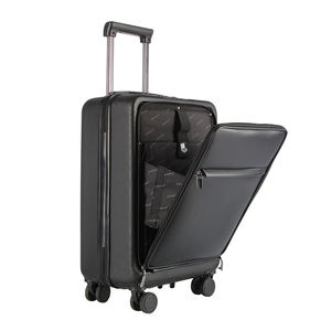 Valise à roulettes noire personnalisée OEM taille 20 pouces à l'avant avec <span class=keywords><strong>bagage</strong></span> à roulettes avec poche ouverte à l'avant - Product Image 2