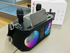 Altavoz Inalámbrico Portátil Karaoke con 2 Micrófonos, Carga Rápida, Alimentación USB, 5.3 A920, con Reloj Despertador, de Fábrica OEM - Product Image 3