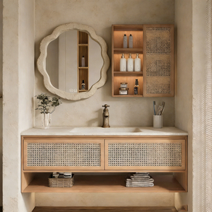 Meuble-lavabo mural de salle de bain de style antique européen classique de luxe 2026 avec <span class=keywords><strong>miroir</strong></span> LED et armoire de rangement - Product Image 2