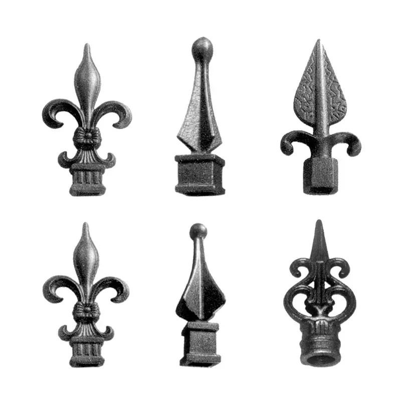 Elementi decorativi della testa di lancia del recinto del ferro battuto fornitori di componenti ornamentali perno del ferro battuto