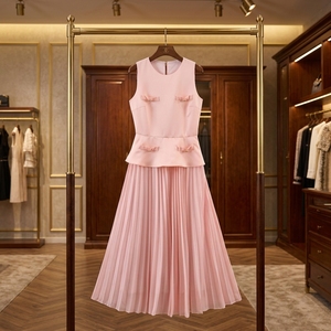 Abiti Lunghi da Donna Senza Maniche, Collo Tondo, Tinta Unita, Traspiranti, in Tessuto, Colore <span class=keywords><strong>Rosa</strong></span>, Casual, per Primavera, Estate e Autunno - Product Image 3