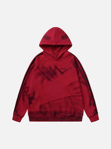 Sudadera con Capucha de Punto con Estampado Tie Dye Rojo para Hombre, 100% Algodón, Sudadera con Capucha Extra Grande, Transpirable, Estilo Urbano, Logotipo Personalizado - Product Image 1