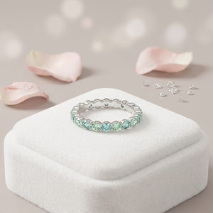 Anillo de Diamantes de Oro Blanco de 14K y 18K con Diamantes Cultivados en Laboratorio, Anillo de Eternidad Redondo para Mujer, Elegante Anillo de Boda con Gema Azul, Regalo de Joyería - Product Image 1