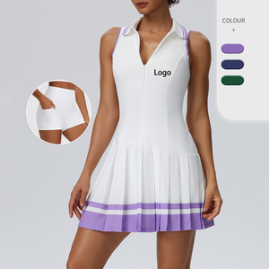 Robe d'été sans manches plissée pour femme avec col polo zippé, logo personnalisé, poches latérales, idéale pour le pickleball, le padel et le tennis - Product Image 1