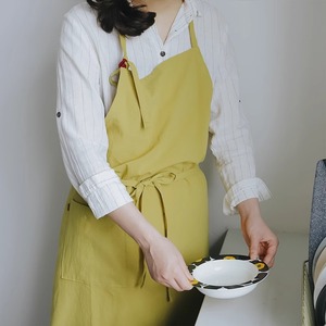 Solid Color <b>Kitchen</b> <b>Apron</b> Cotton Adult <b>Apron</b> For Cooking Daily Use - Product Image 4