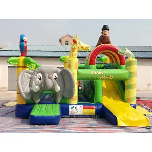 Castelo inflável para crianças do safari world 18 'x 17', castelo de bouncy infantil com deslizamento certificado por en14960 feito de melhor material do sino inflables