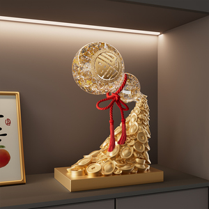 <b>Crystal</b> Gourd <b>Ornament</b> with Gold Ingots, Auspicious Wealth Home Decor, Gift for Business Opening Housewarming - Product Image 3