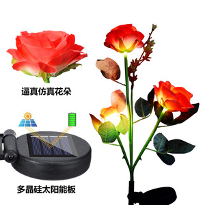 Solar <b>Rose</b> Garden <b>Light</b> 3-Head LED Portable Outdoor Decor With Poly-Si Panel Water Resistant - Product Image 1