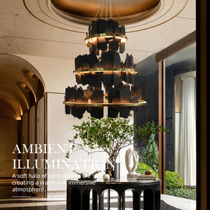 Lustre moderne de luxe à plusieurs niveaux en ardoise, LED dimmable 3000K, pour hall de villa, plafond haut, décoration d'hôtel - Product Image 1