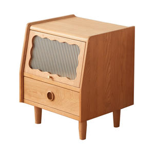 Mesita de noche nórdica de madera maciza con puerta de vidrio, muebles de almacenamiento minimalistas modernos para dormitorio de madera de cerezo - Product Image 5