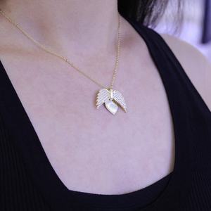 Baru 925 Perak Murni Kalung Mode Zirkon Hati Ganda Malaikat Sayap Liontin Kalung Berlapis Emas - Product Image 5