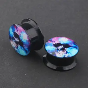 VRIUA Nouveau Punk Squelette Acrylique Crâne Oreille Bouchons Tunnels de Chair Vis D'expansion Jauges D'oreille Étirée Piercing Boucles D'oreilles Bijoux