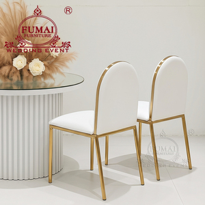 Modern White Upholstered Hotel <b>Chair</b> With Gold Metal Frame Solid Back Tapered Legs <b>Stackable</b> Indoor Furniture - Product Image 5