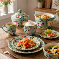 Assiettes en céramique de style américain, motif végétal, vaisselle haut de gamme, passe au micro-ondes et au lave-vaisselle, personnalisable, dessert