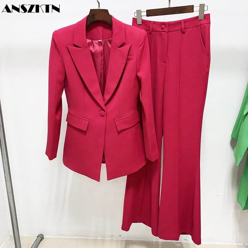 YNUDA Dames Kantoor Kostuum Blazer En Broek Set Twee Knopen