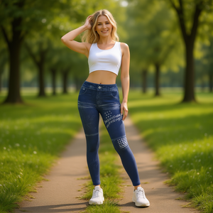 Leggings a Vita Alta da Donna JF690R con Stampa di Lettere, in Maglia Elasticizzata di Spandex e Poliestere, Casual per Tutte le Stagioni - Product Image 2