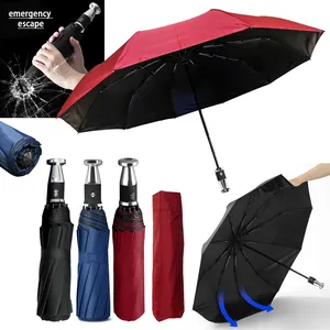 Guarda-chuva preto de revestimento, 23 polegadas, 10k, totalmente automático, venda quente, novo guarda-chuva especial de 3 dobras para negócios com escapamento de emergência