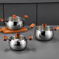 Casserole à lait en acier inoxydable 304 à 3 plis avec doubles poignées en bois, pour aliments pour bébés, logo personnalisé, pour la cuisine domestique